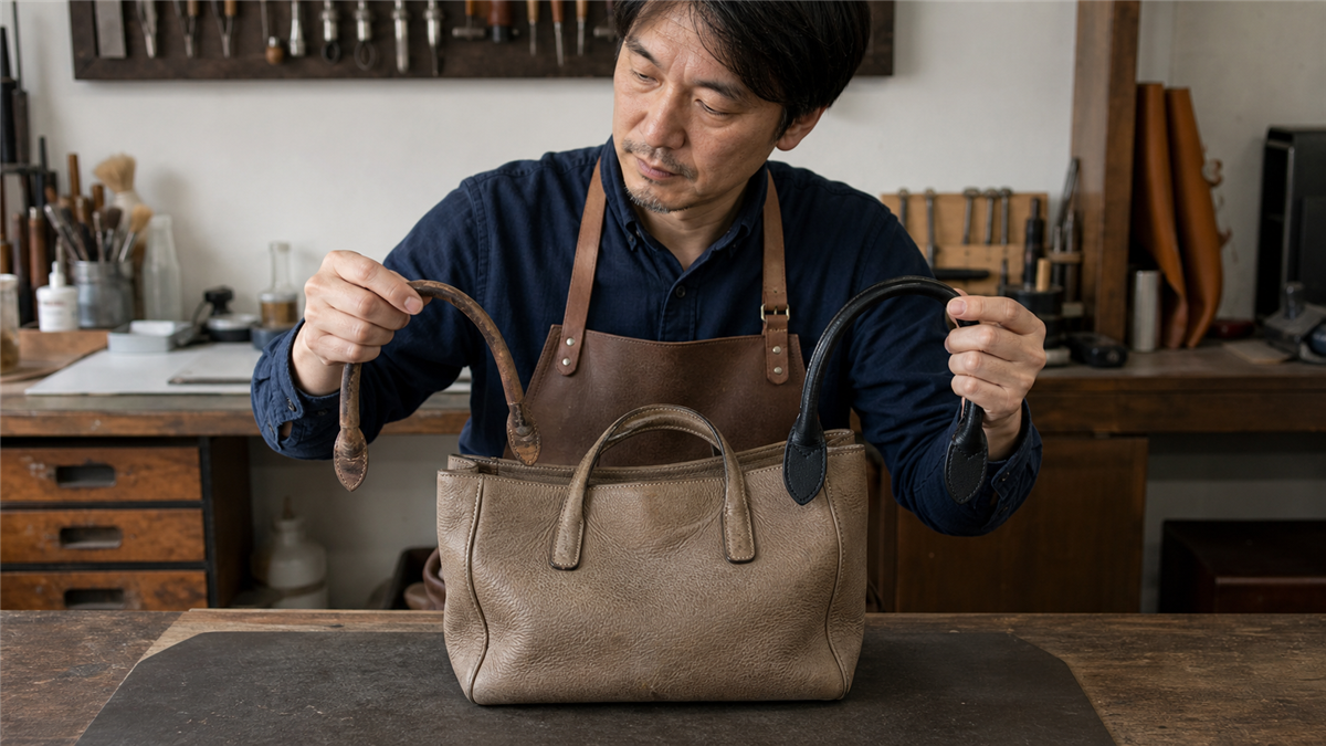 バッグの持ち手付け根修理で確認する部分補強と持ち手交換を比較する